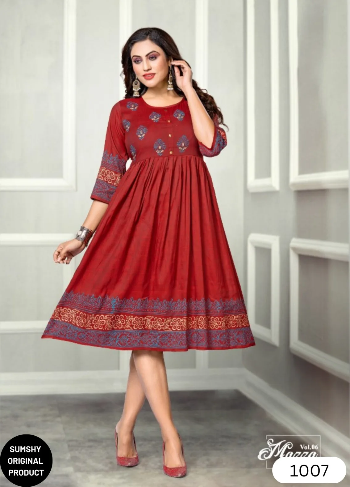 CHERRY VOL 3 RAYON 16KG SLUB HEAVY EMBROIDERY WORK FANCY SHORT FROCK STYLE  KURTI WITH LACE PATTERNS BY OSSM BRAND WHOLESALER AND DEALER