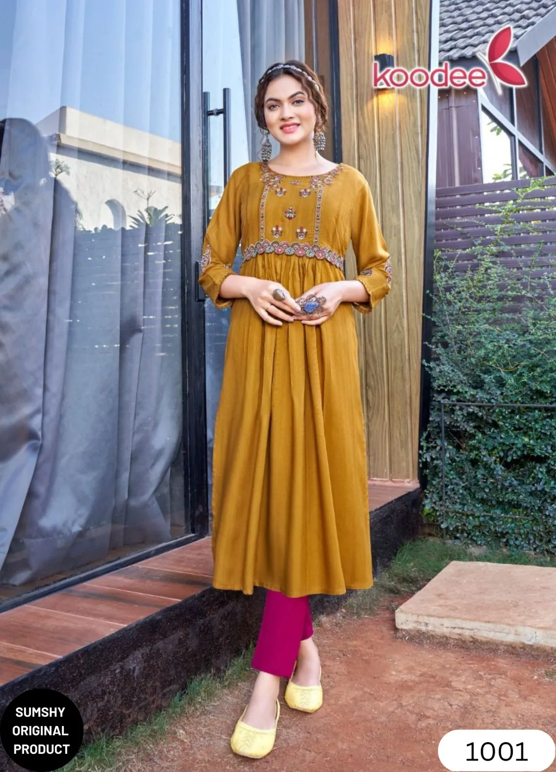 Indigo Blue Hand Block Print Anarkali Style Kurti Gown with Pant and  Dupatta Salwar Kameez