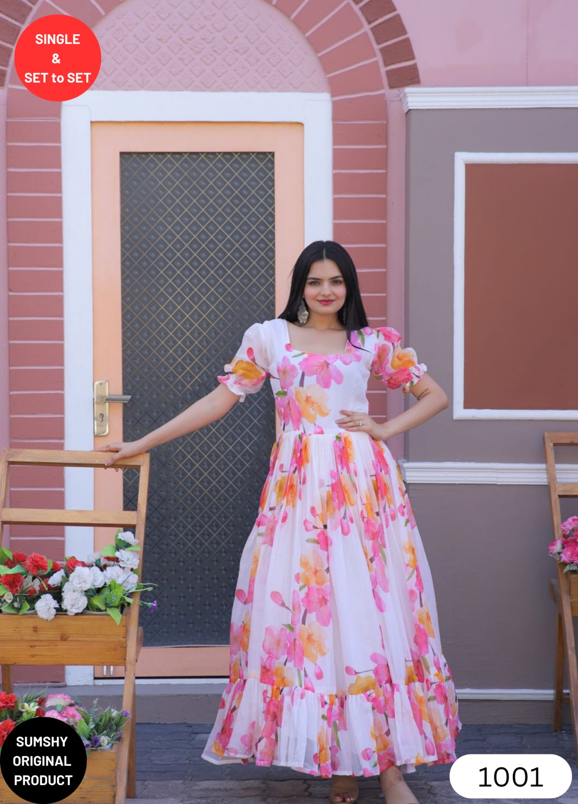 Floral Printed Anarkali Gown with Sequins Belt – SNAZZYHUNT