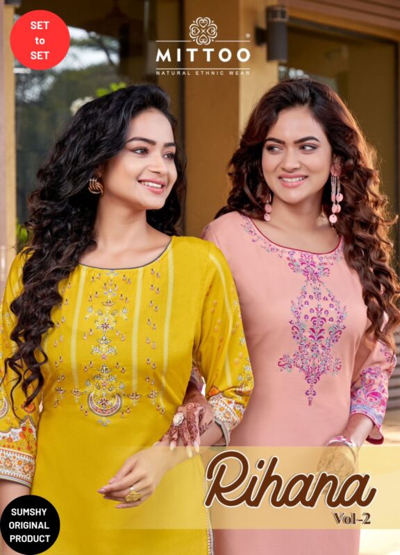 SHRINGAR VOL 4 BY MITTOO BRAND VISCOSE EMBROIDERY AND HANDWORK KURTI WITH  COTTON SLUB LYCRA PANT AND VISCOSE WEVING DUPATTA WHOLESALER AND DEALER