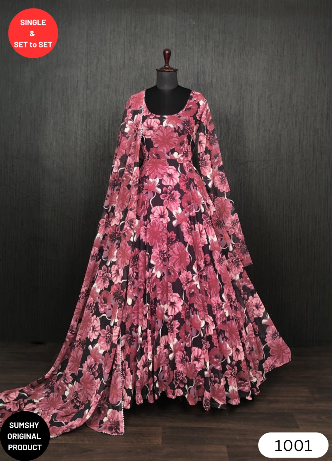 Designer Floral Printed Gown — Stitched Summer Cool Fabric Floral Printed  Gown Attached With Linning Enhanced With Matching Border For A Rich Look