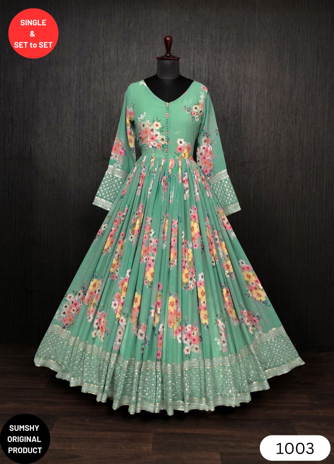 Sweetheart Neckline Embroidered Anarkali Gown | The Grand Trunk