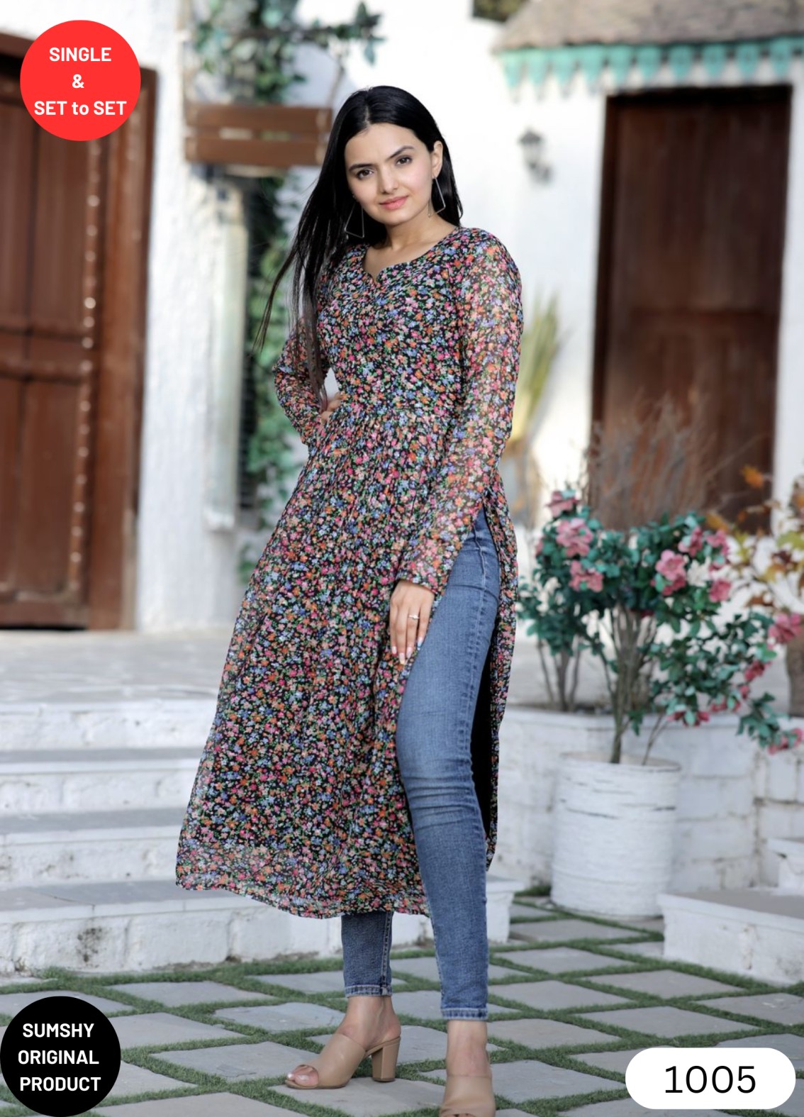 Sea Green Fabclub Cotton Floral Printed Flared & Front Slit Women Kurti at  Rs 379 | Party Wear Kurtas in Ahmedabad | ID: 23989338191