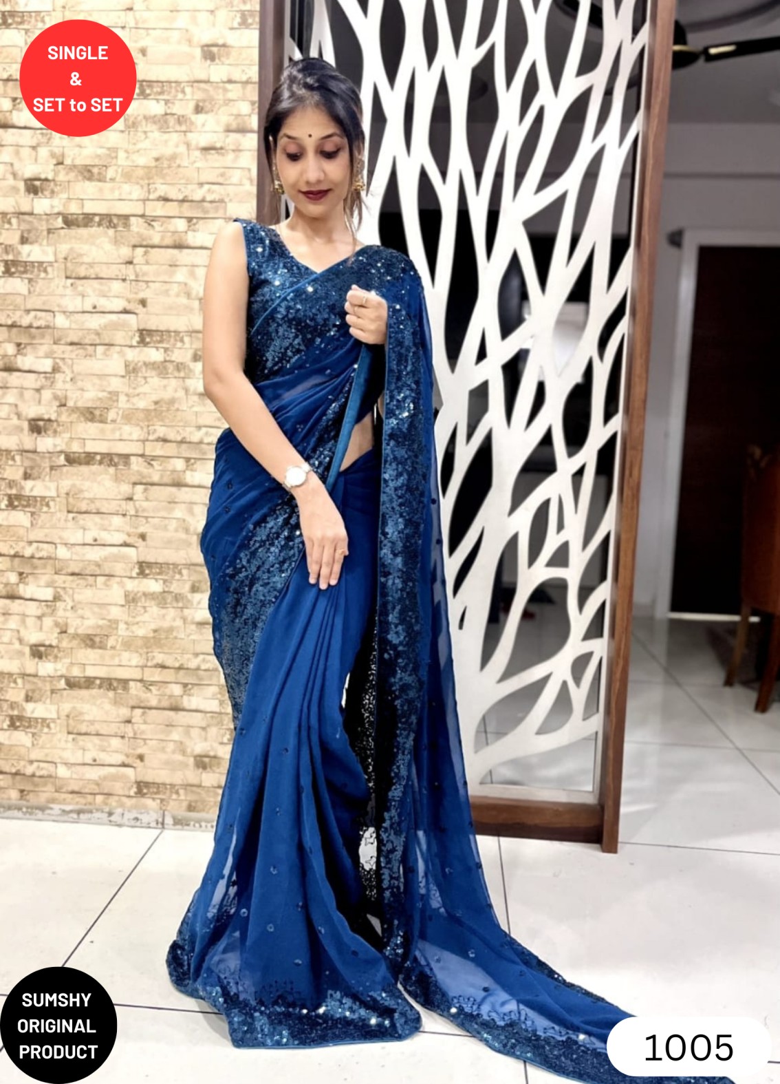 Blue Georgette Embroidered Party Wear Saree 4080SR16-iangel.vn