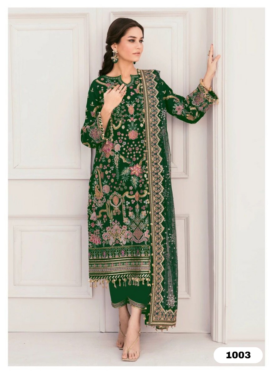Buy Sky Blue Embroidery Work Net Pakistani Suit Online
