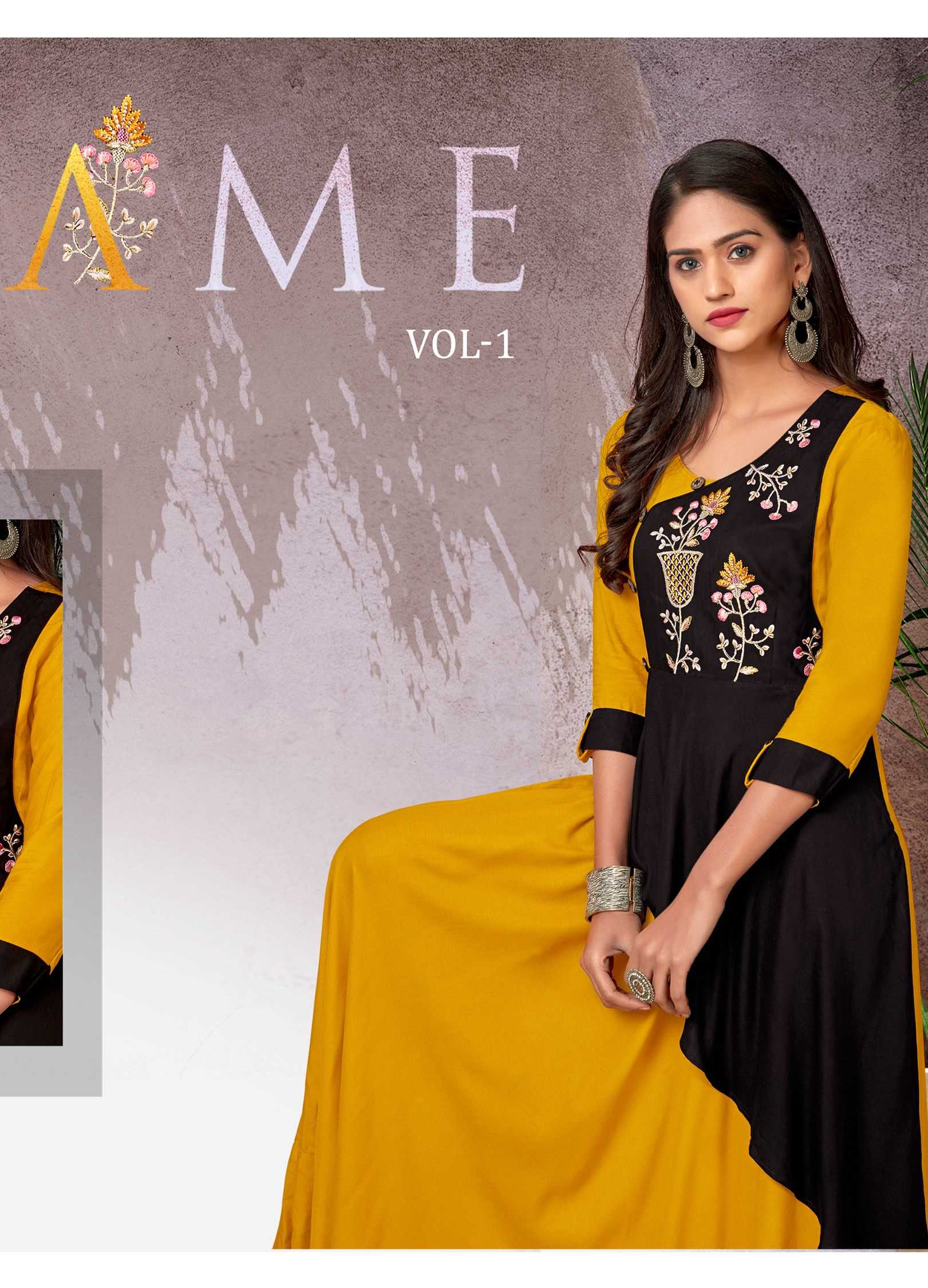 Yellow With White Georgette with Fancy look Long Gown Style Kurti  collection at best rate