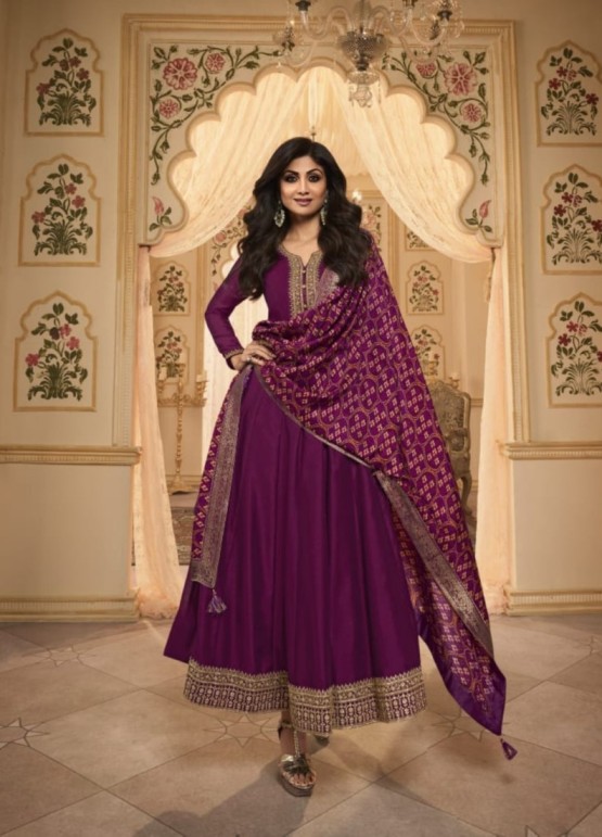 Metallic Beige & Pink Designer Jacquard Silk Party Wear Anarkali Gown |  Saira's Boutique