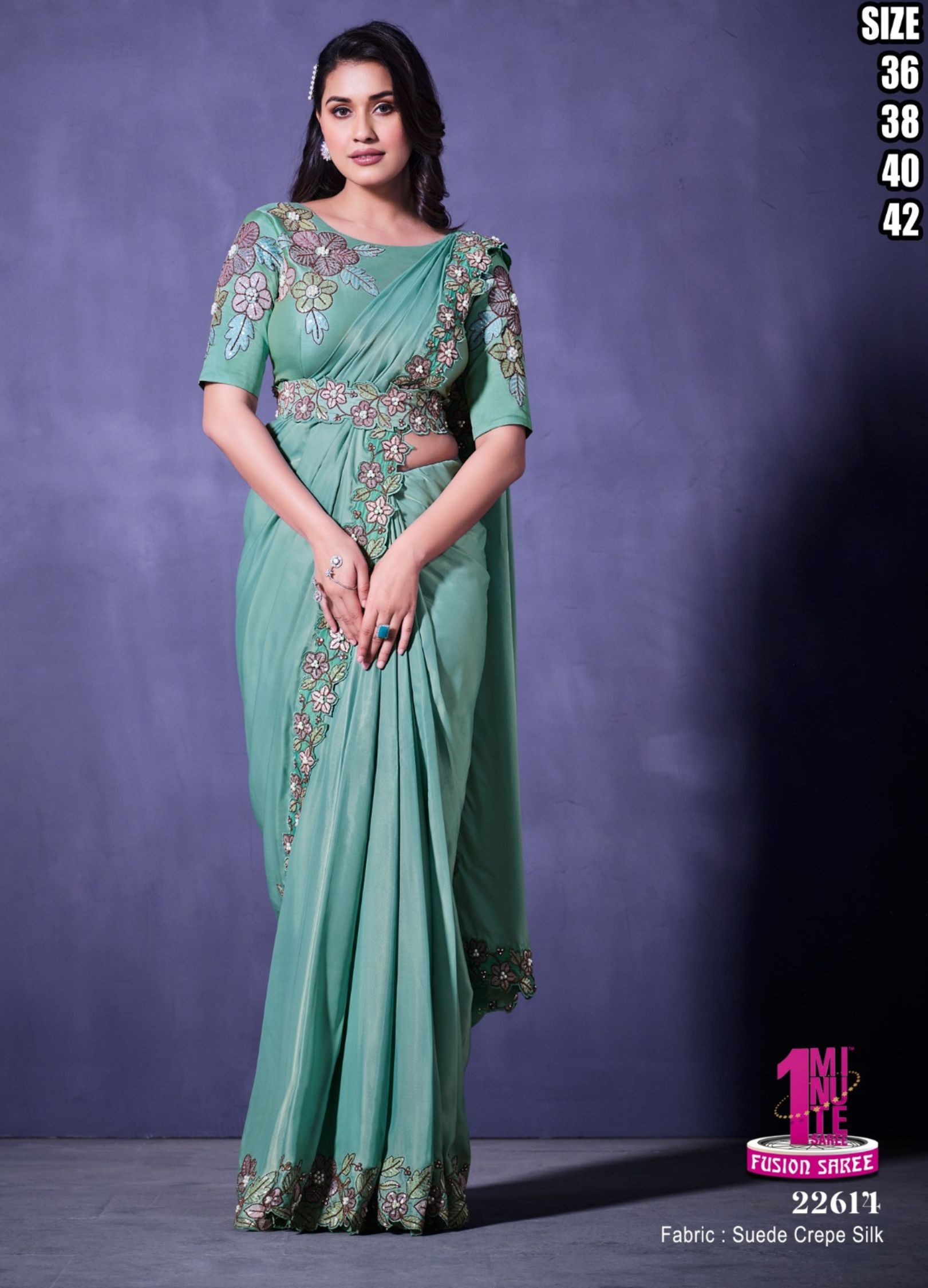 Prominent Green Colour Satin Silk Designer Ready To Wear Saree With Belt –  Kaleendi