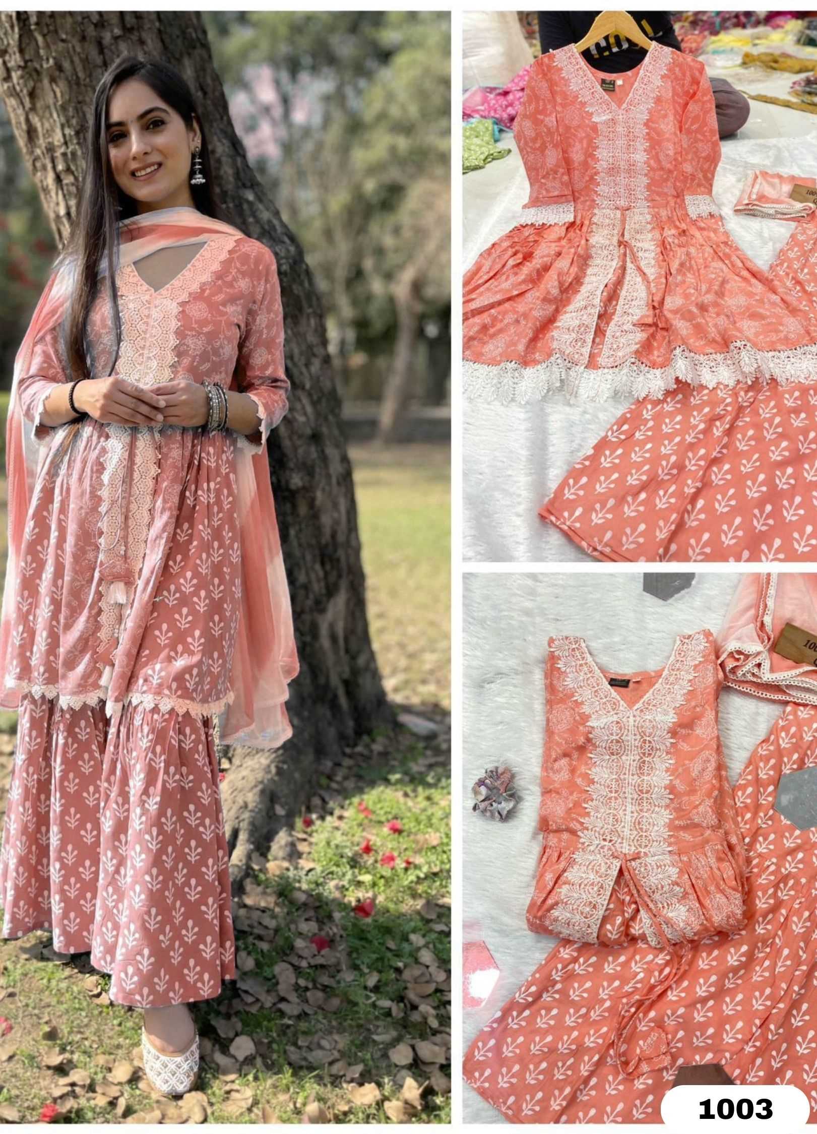 Buy Khaka Women's Chiffon Ombre Dyed Chikankari Handwork Straight Kurti,  Sharara & Dupatta Set with Inner Online at Best Prices in India - JioMart.