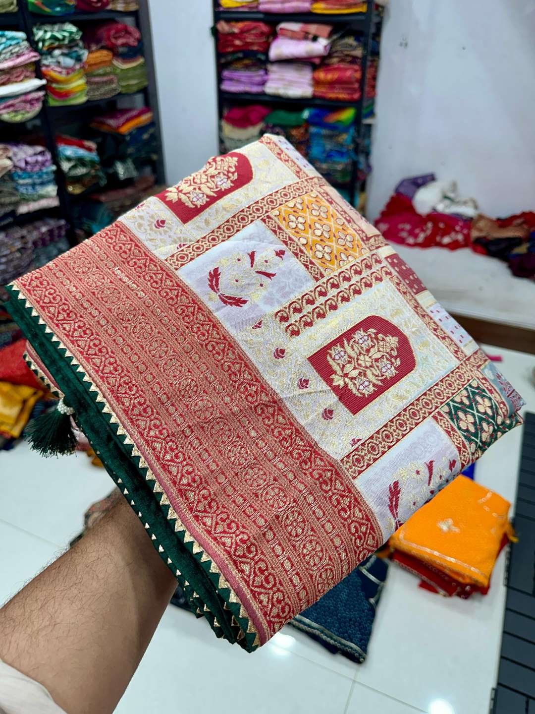 SS7100 Ajarakh Temple Soft Dola Silk Saree 2025