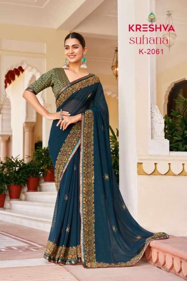 Kreshva Suhana Dani Georgette Printed Rama Saree