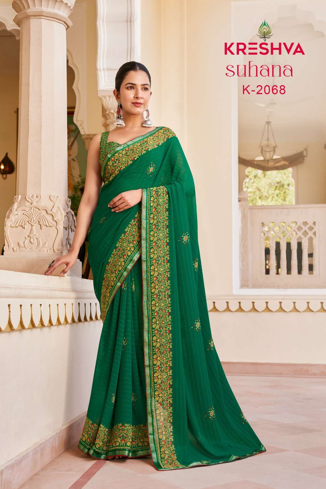 Kreshva Suhana Dani Georgette Printed Green Saree