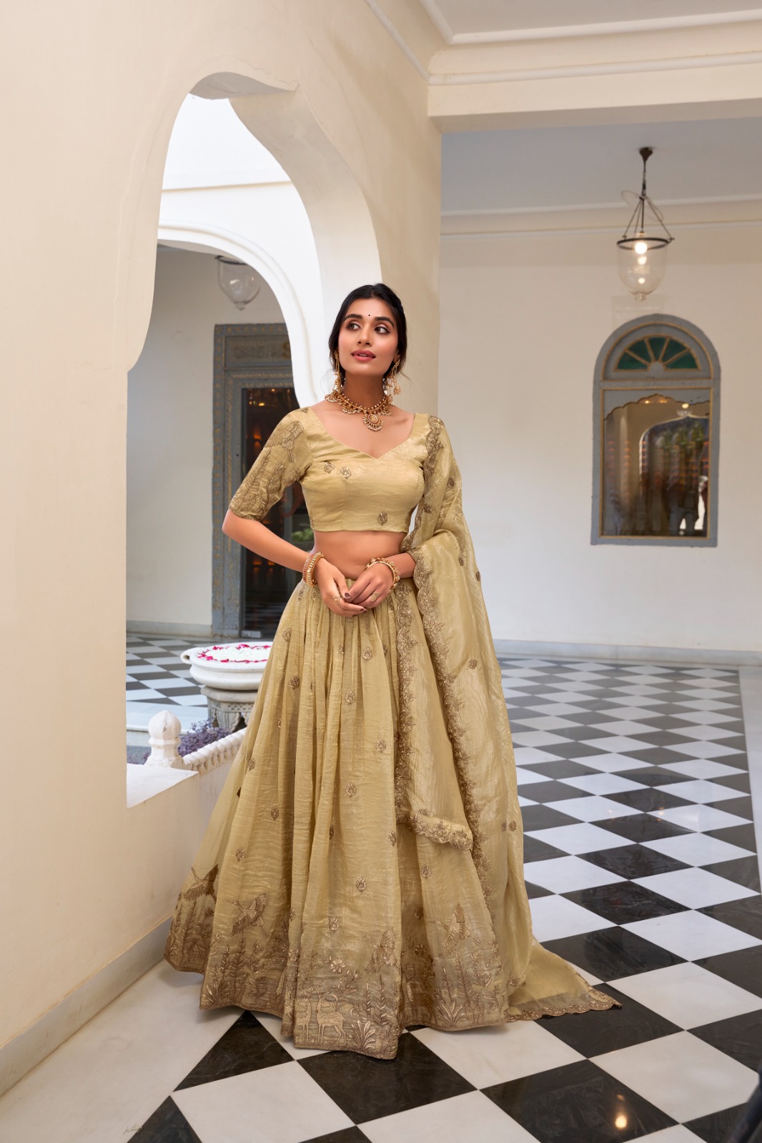 WMN 1435 Gold Crush Embroidery Lehenga Choli Online 2025