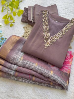 Alia 450 Roman Silk Kurti Pant Dupatta With Hand Work Design 2025