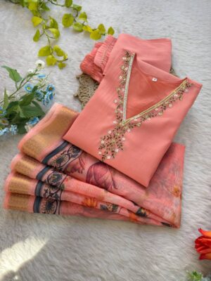 Alia 451 Roman Silk 3Pc Readymade Hand Work New Collection