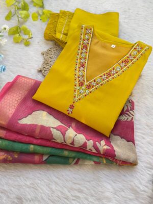 Alia 452 Roman Silk Yellow Salwar Suit Dress Khatli Work New Collection