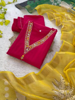 Alia 454 Roman Silk Pink Readymade Dress Khatli Work New Collection