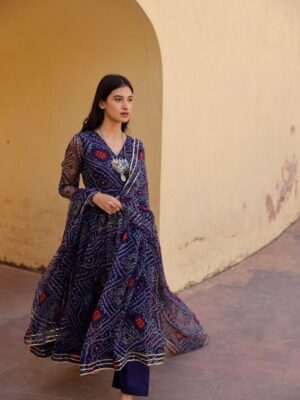 Shiv Vol 19 Navy Blue Bandhani Print Kurta With Dupatta