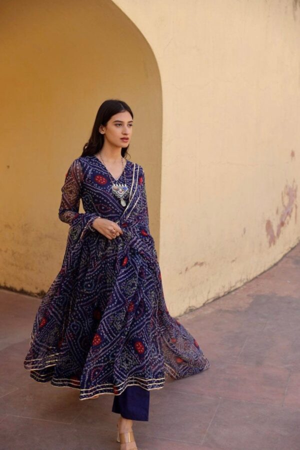 Shiv Vol 19 Navy Blue Bandhani Print Kurta With Dupatta