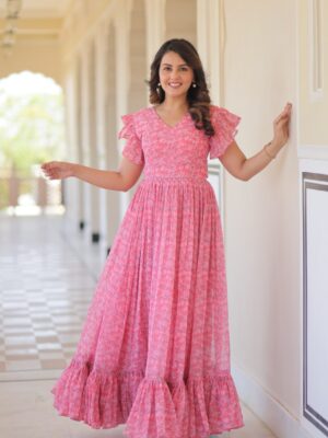 Mohini 9244 PinkyGeorgette Anarkali Gown With Printed Collection