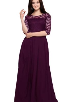 Shiv Vol 17Wine Crepe Long Gown With Net Neck Latest Collection
