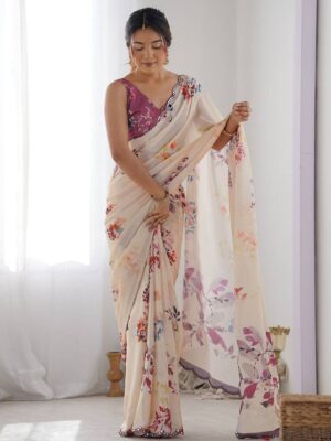 Bindu A59 Georgette SareeWith Mirror Work Border New Design