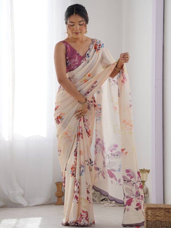 Bindu A59 Georgette SareeWith Mirror Work Border New Design