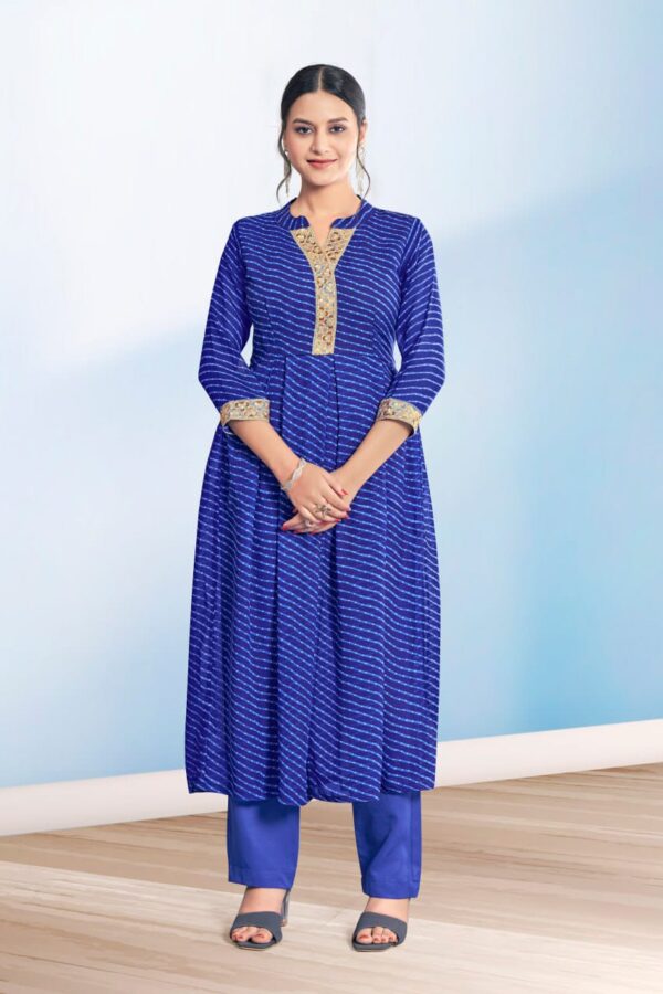 Shiv Vol 18 Blue Georgette Leheriya Round Kurti With Pant New Collection