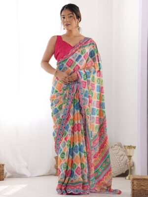 Bindu A59 Georgette SareeWith Mirror Work Border New Design
