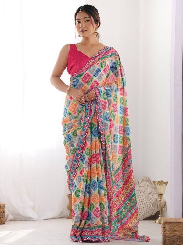 Bindu A59 Georgette SareeWith Mirror Work Border New Design