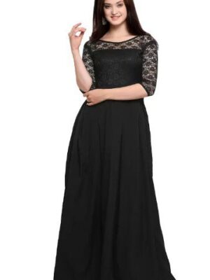 Shiv Vol 17 Balck Crepe Long Gown With Net Neck Latest Collection
