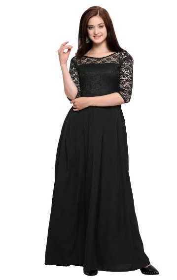 Shiv Vol 17 Balck Crepe Long Gown With Net Neck Latest Collection