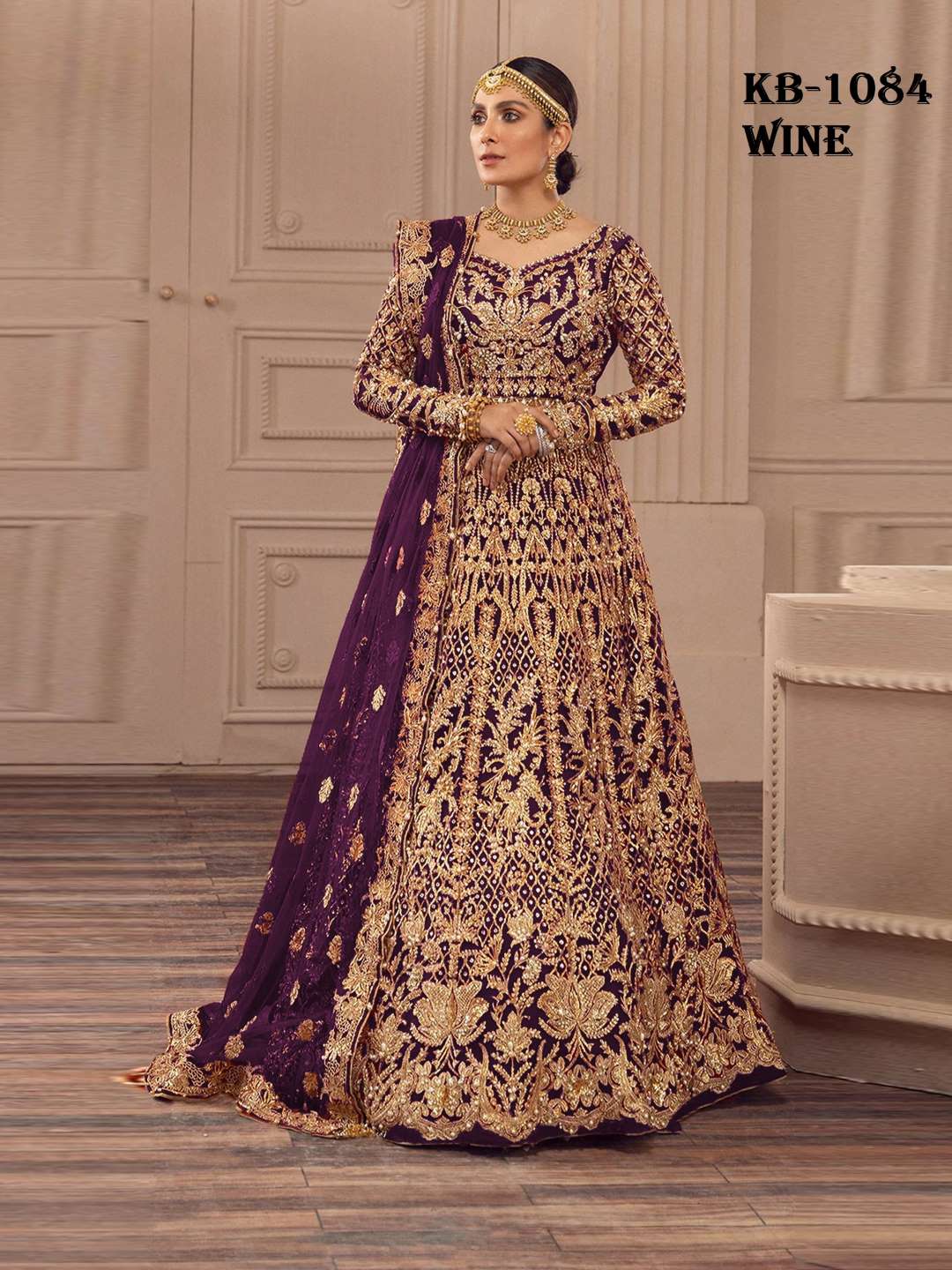 Kb Wine Bridal Anarkali Gown Online 2025