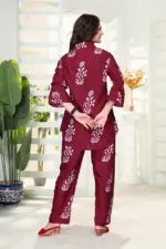 AEA 574 Maroon Rayon Printed Co Ord Set