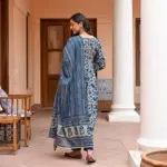 Aradhna 2040 Navy Blue Rayon Printed Anarkali Dress - Image 2