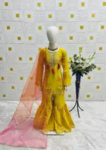 Baby 217 Chinon Kid Wear Yellow Sharara Suit With Dupatta - Image 2