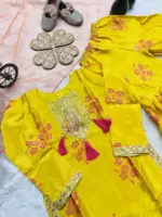 Baby 217 Chinon Kid Wear Yellow Sharara Suit With Dupatta - Image 3