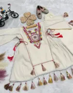 Baby 225 White Pure Khadi Cotton Kid Wear Kurti Pant Design - Image 2