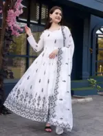 FFD Nandani Georgette White Anarkali Gown With Dupatta