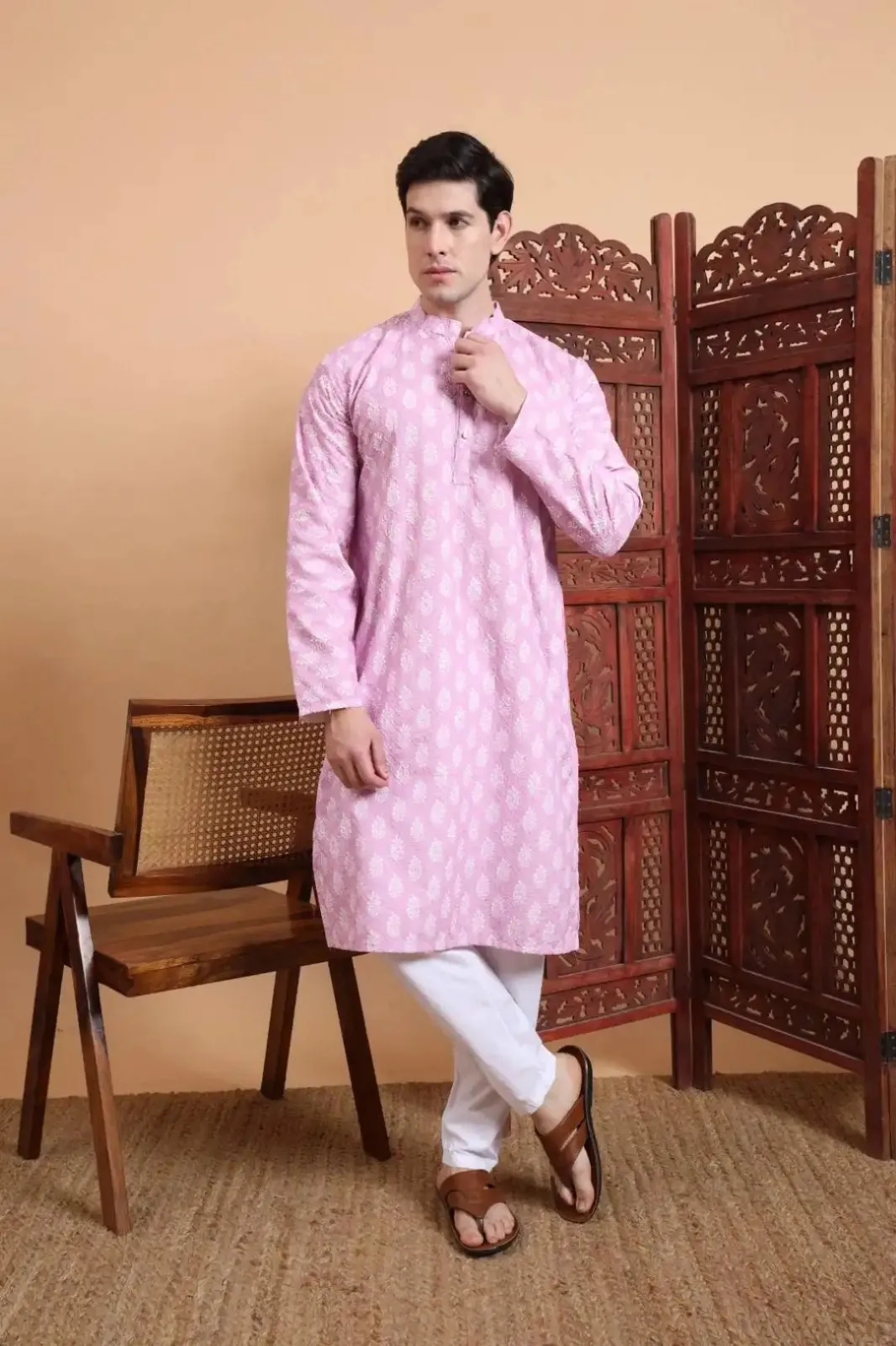 Kiara Killer 10 Pink Cotton Digital Crochet Men’s Kurta Kiara Killer 10 Pink Cotton Digital Crochet Men’s Kurta - Image 1