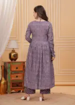 Aradhna 2037 Purple Rayon Print Kurti Pant Dupatta