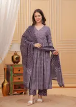 Aradhna 2037 Purple Rayon Print Kurti Pant Dupatta