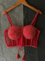 Ruhi Beautiful Red Pearl Moti Spaghetti Blouse