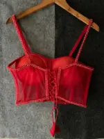 Ruhi Beautiful Red Pearl Moti Spaghetti Blouse - Image 2