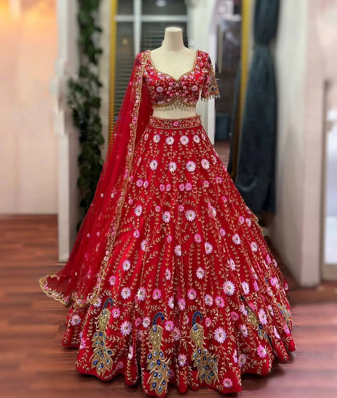 SBD 1792 Red Soft Net Embroidered Lehenga Choli SBD 1792 Red Soft Net Embroidered Lehenga Choli - Image 1