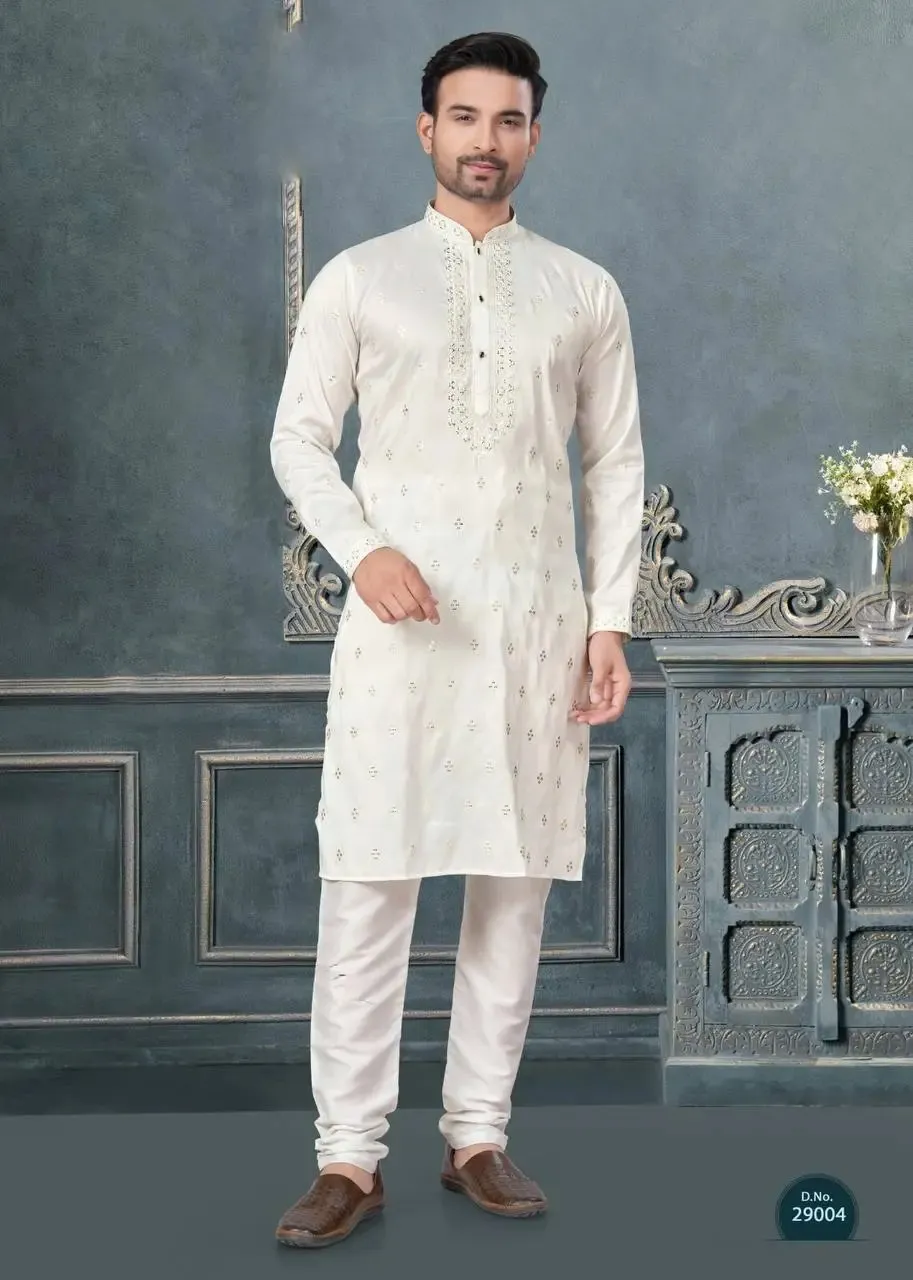 Shyam Vol 46 White Wedding Kurta Pajama Shyam Vol 46 White Wedding Kurta Pajama - Image 1