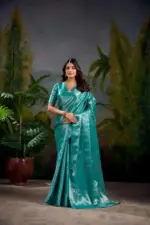 Teal Kanjivaram Weaving Silk Saree - Image 2