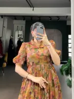 WMN 4505 Organza Floral Printed Frock Kurti - Image 2