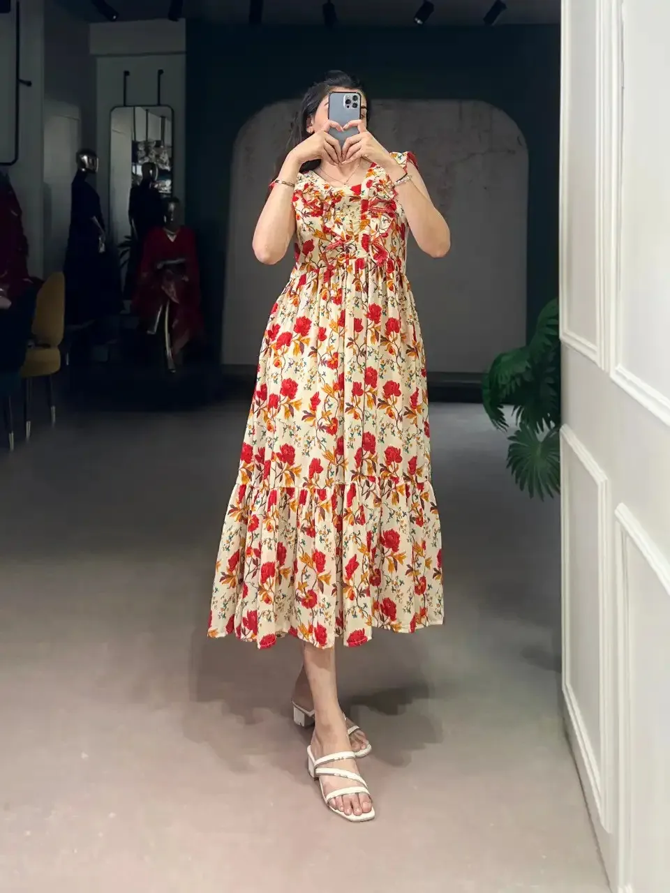 WMN 4506 Maslin Silk Floral Print Frock Kurti WMN 4506 Maslin Silk Floral Print Frock Kurti - Image 1