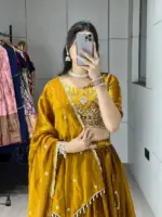 WMT 8115 Yellow Fendy Satin Embroidery Lehenga Choli